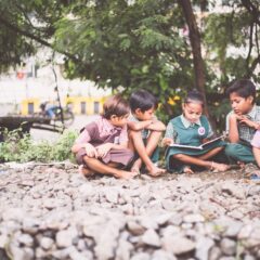 Dalit schoolchildren studying in the slum